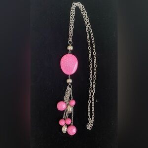 Cute Pink Beaded Tassel Necklace
